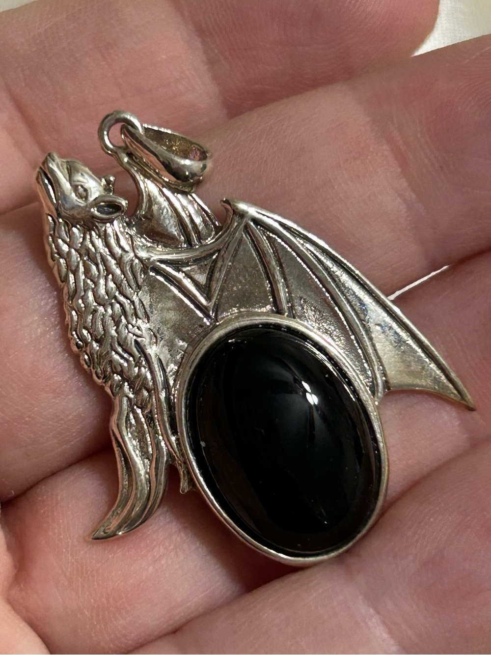 Sterling Silver Black Onyx Bat Pendant -🦇